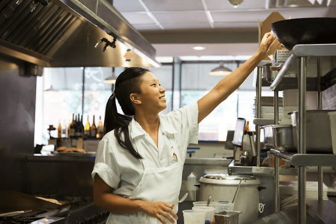 Photo of chef working at a restaurant kitchen