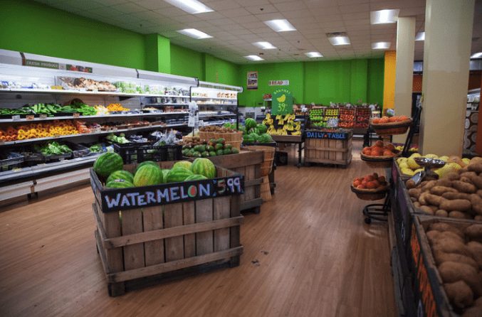 Fruit and vegetables section at a grocery store