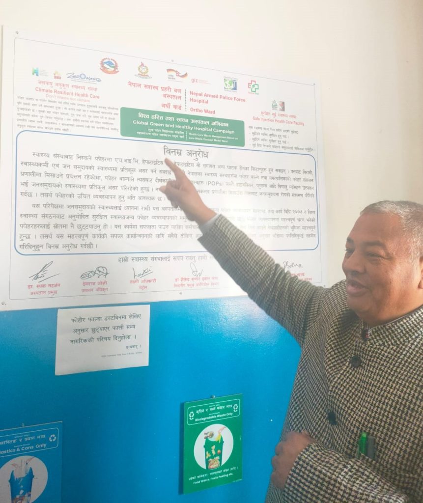 a person pointing at a poster