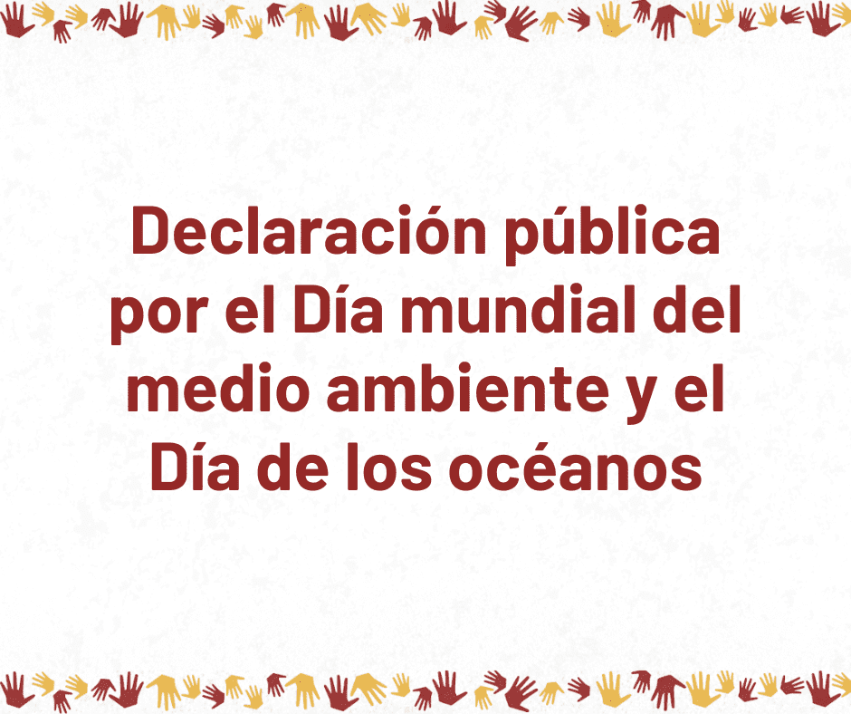 En el extremo superior e inferior tiene manos ilustradas y al centro el título de la declaración