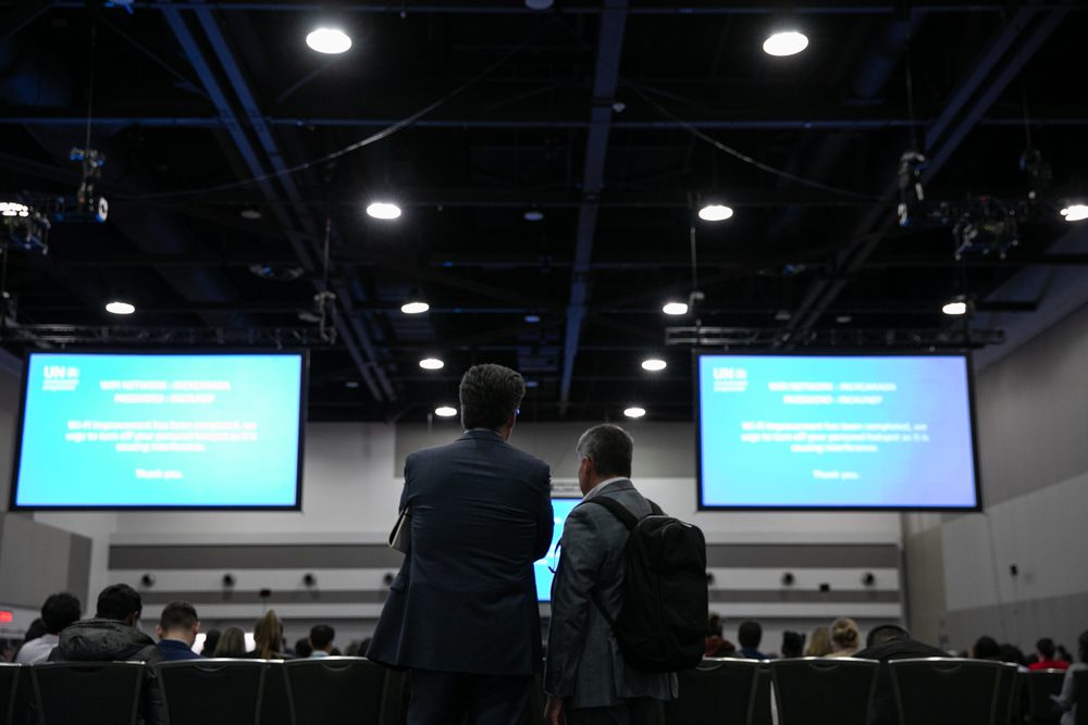 Delegates gather for Contact Group 1, plastics treaty.