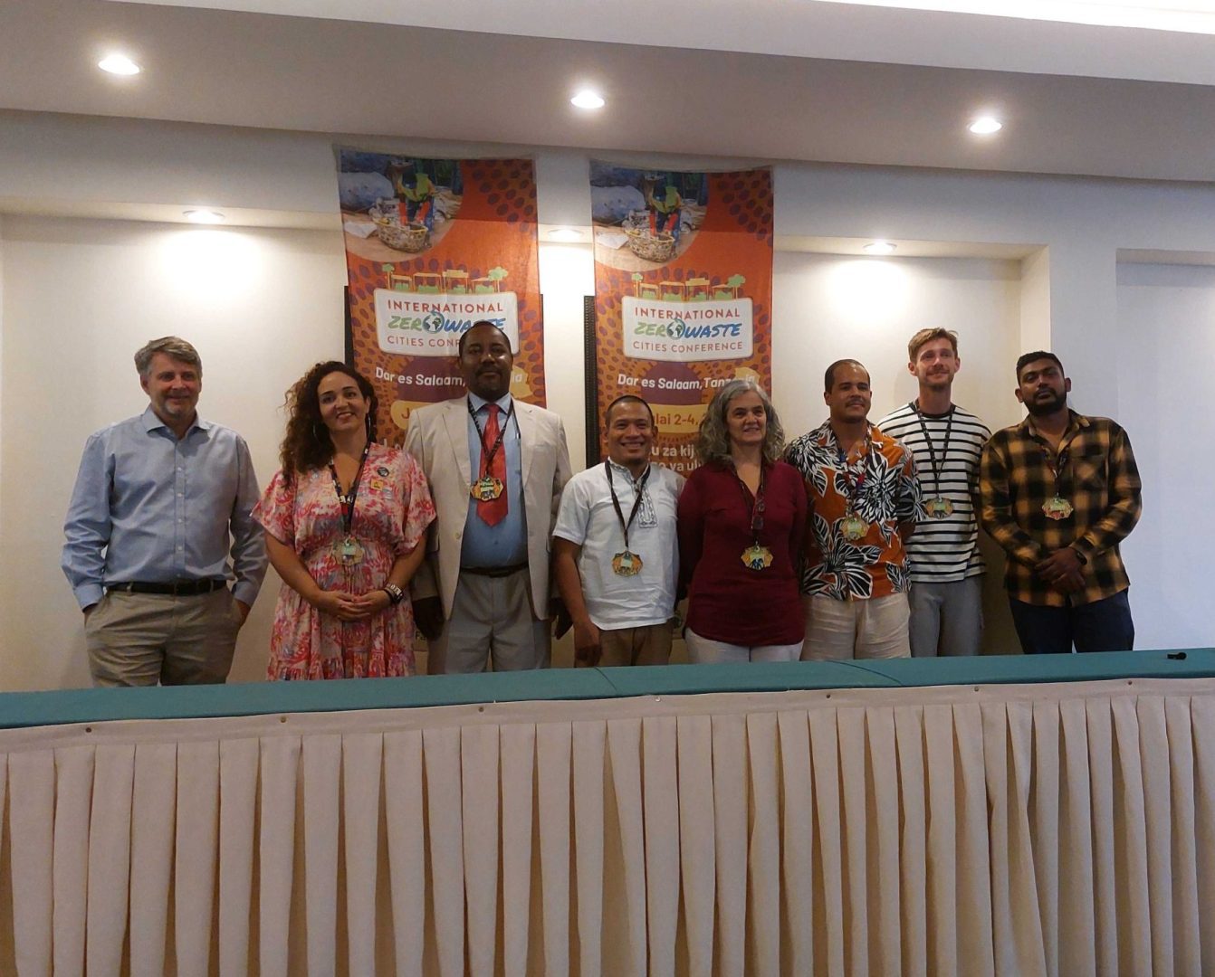 from left to right: World Bank's John Morton; Nipe Fagio's Ana Le Rocha, Zanzibar Mayor Mh. Mahmoud Mussa, Froilan Grate, Regional Director for GAIA Asia Pacific Magdalena Donoso, Regional Director for GAIA Latin America and the Caribbean Jack McQuibban, Head of Local Zero Waste Implementation at Zero Waste Europe Marcel Howard, Zero Waste Program Manager for GAIA United States of America and Canada, GAIA Africa's Niven Reddy